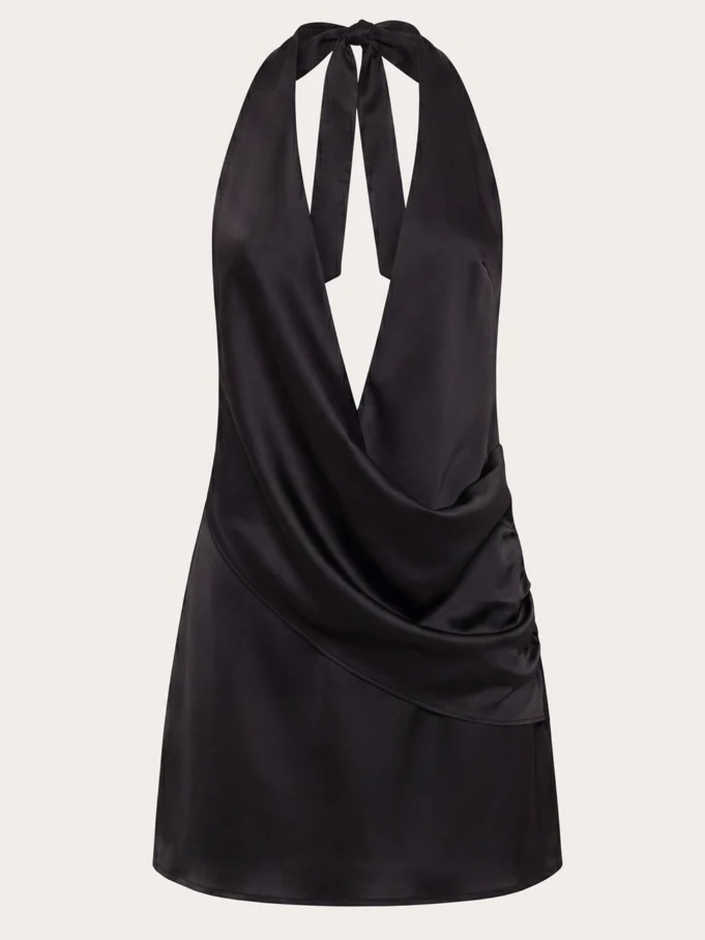 Peppermayo Black Satin Halter Cowl Mini Dress